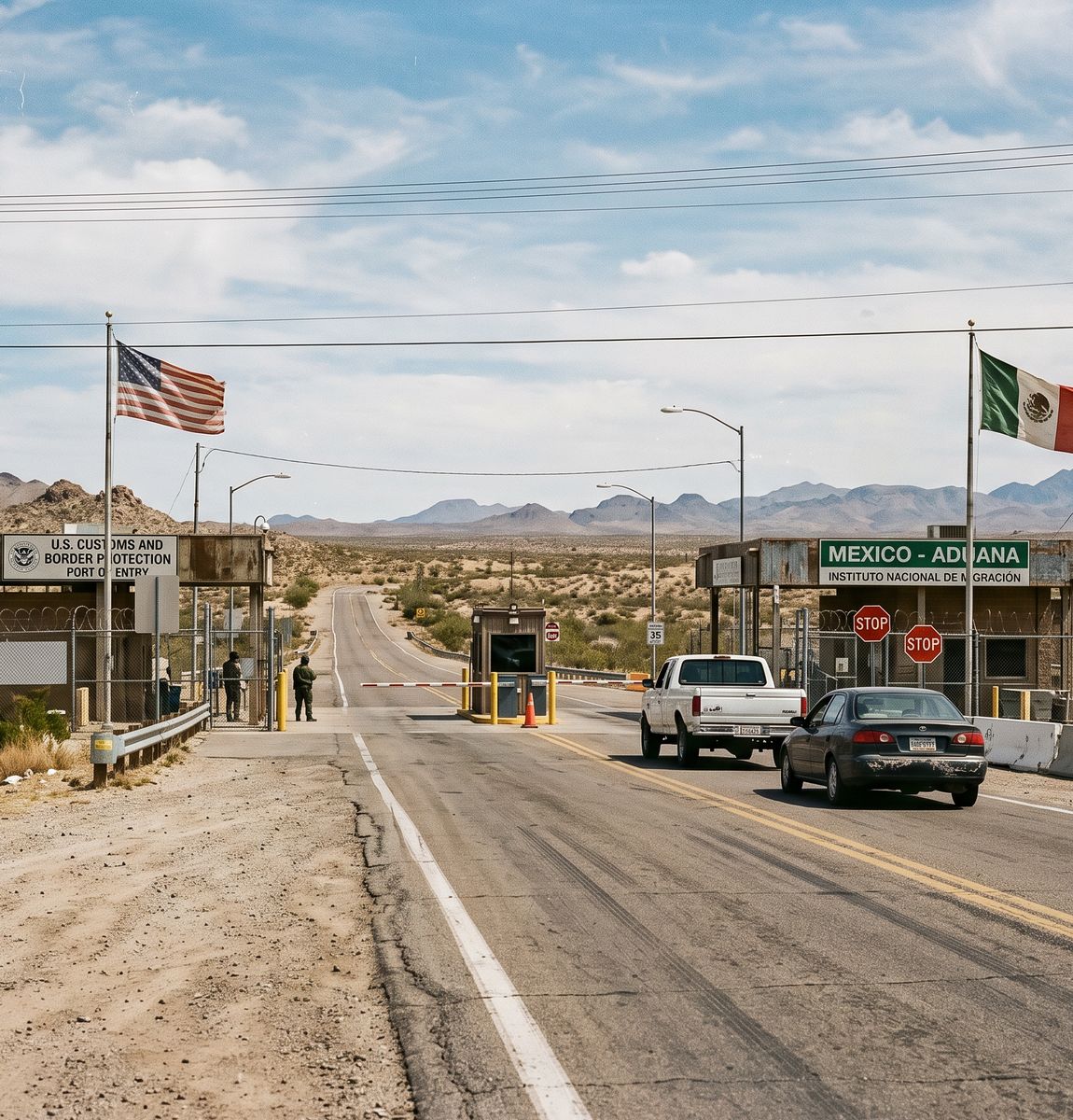 Vehicles at a U.S.-Mexico border crossing in South Texas