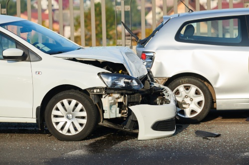 car crash accident on street. damaged automobiles